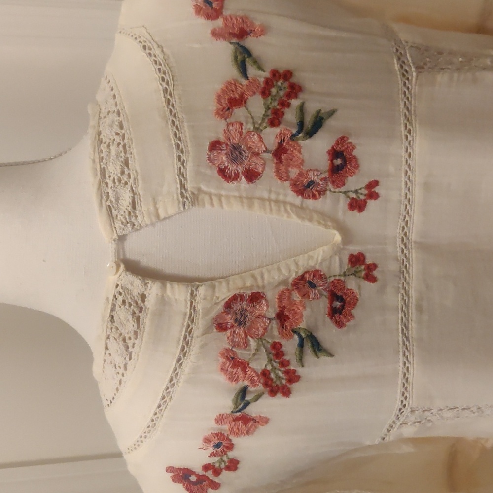 Free People Embroidered Victorian Dress Cream/ Off-white mini dress Cottagecore - Picture 10 of 14